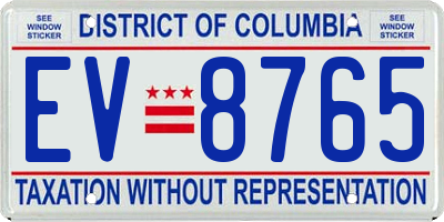 DC license plate EV8765