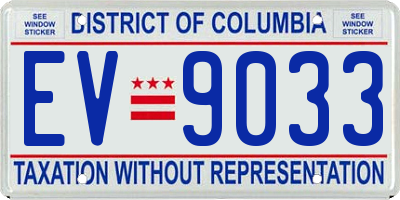 DC license plate EV9033