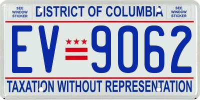 DC license plate EV9062