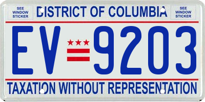 DC license plate EV9203