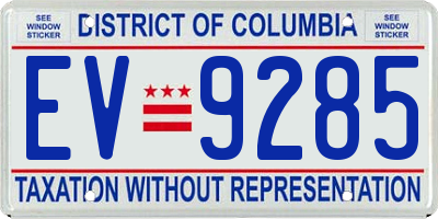DC license plate EV9285