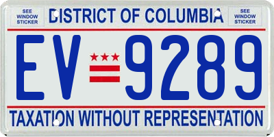 DC license plate EV9289