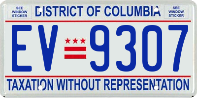 DC license plate EV9307