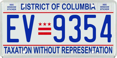 DC license plate EV9354