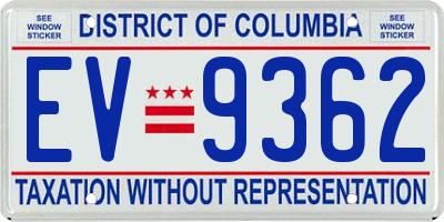 DC license plate EV9362