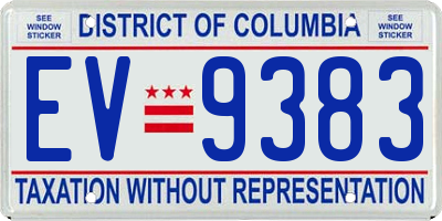 DC license plate EV9383