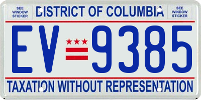 DC license plate EV9385