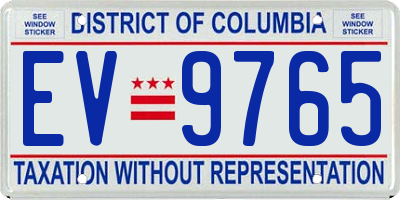 DC license plate EV9765