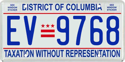 DC license plate EV9768