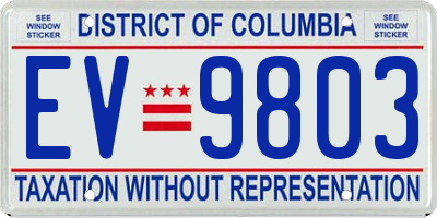 DC license plate EV9803