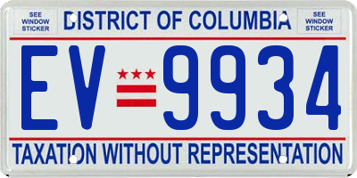 DC license plate EV9934
