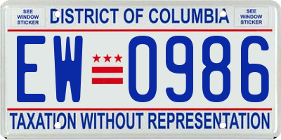 DC license plate EW0986