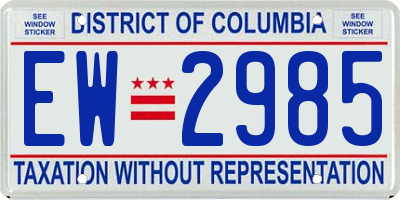 DC license plate EW2985