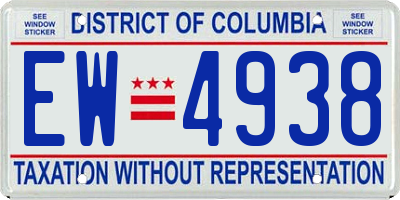 DC license plate EW4938