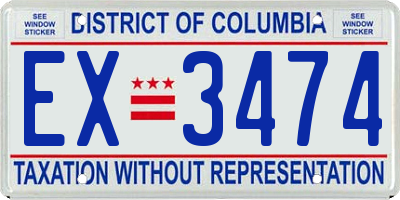 DC license plate EX3474
