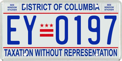 DC license plate EY0197