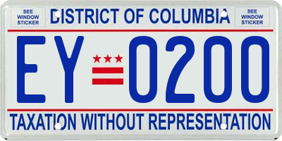 DC license plate EY0200