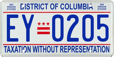 DC license plate EY0205