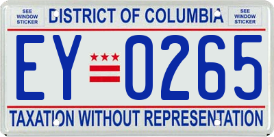 DC license plate EY0265