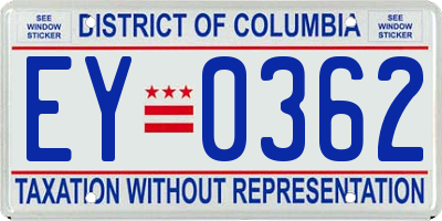 DC license plate EY0362