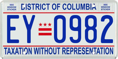 DC license plate EY0982