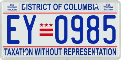 DC license plate EY0985