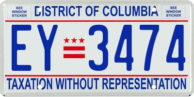 DC license plate EY3474