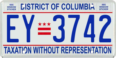 DC license plate EY3742