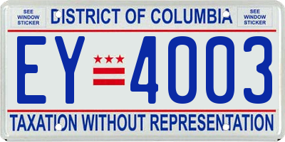 DC license plate EY4003