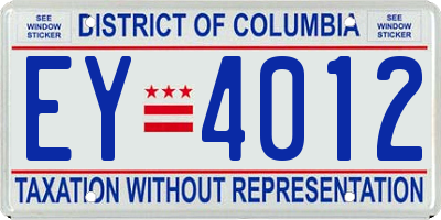 DC license plate EY4012