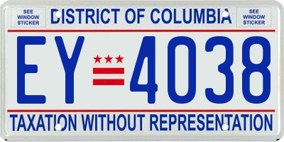 DC license plate EY4038