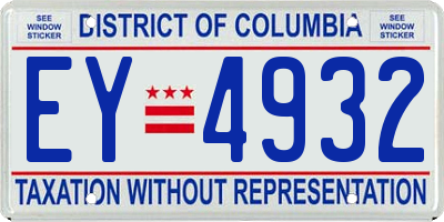 DC license plate EY4932