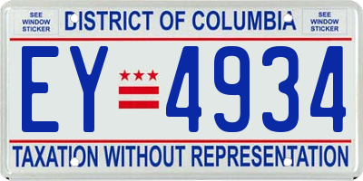 DC license plate EY4934
