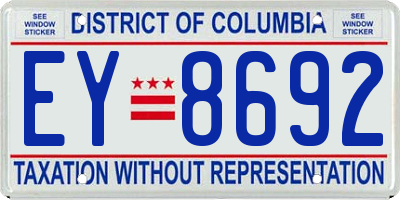 DC license plate EY8692