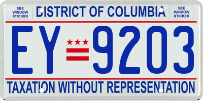 DC license plate EY9203