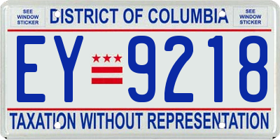 DC license plate EY9218