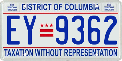 DC license plate EY9362