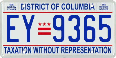 DC license plate EY9365