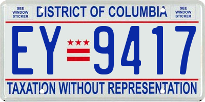 DC license plate EY9417