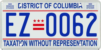 DC license plate EZ0062