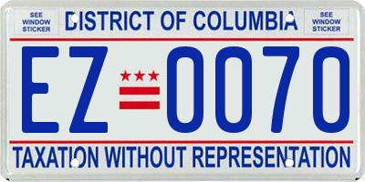 DC license plate EZ0070