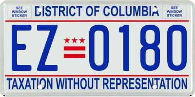 DC license plate EZ0180