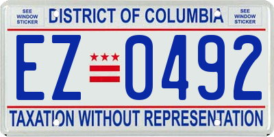 DC license plate EZ0492