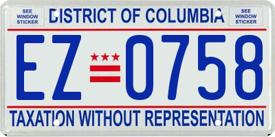 DC license plate EZ0758