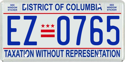 DC license plate EZ0765