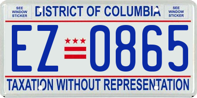 DC license plate EZ0865