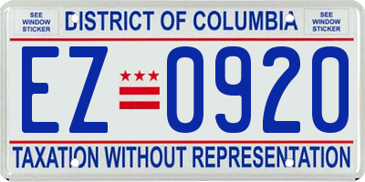 DC license plate EZ0920