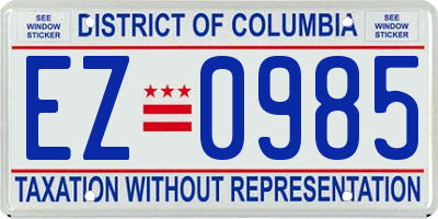 DC license plate EZ0985