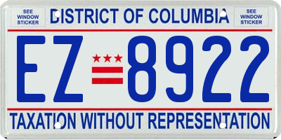 DC license plate EZ8922