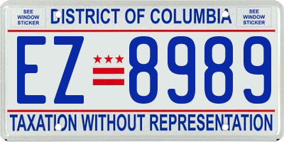 DC license plate EZ8989